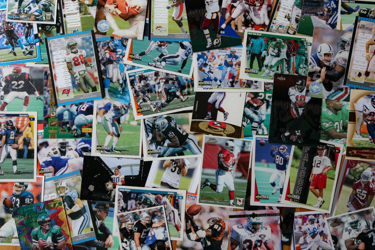 Collection of vintage football trading cards.