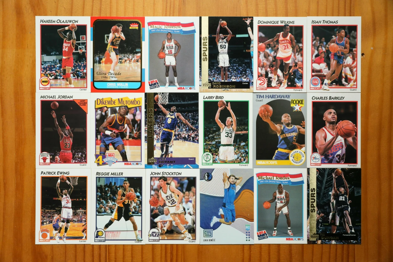 Basketball cards of NBA legends.